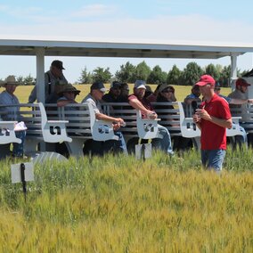 The High Plains Ag Lab near Sidney will be hosting field tours, like the one shown here in 2017, of dryland wheat, field pea, and forage research plots on June 21.