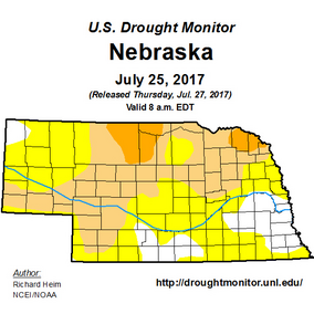 Nebraska drought monitor map for July 25, 2017