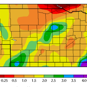 Map graphing Nebraska precipitation from March 20 to April 2