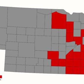 Map of counties where southern rust had been confirmed as of Aug. 3, 2017