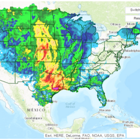 US map showing precipitation distribution for the 7 days previous to 7 a.m. April 21