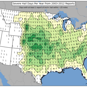 US map of hail events