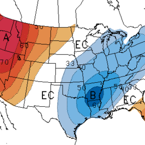 3-0-day temperature forecast from the National Weather Service Climate Prediction Center