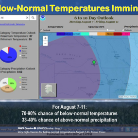 NWS-Omaha map showing areas of below normal temperatures