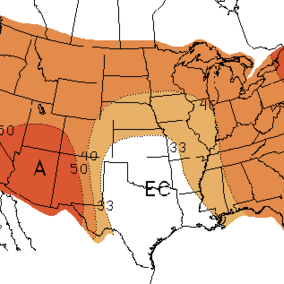 October 2016 US map with the temperature forecast