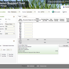 Screen capture of RMA forage insurance decision support tool