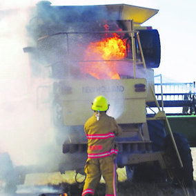 Stanton volunteer firefighters respond to a combine fire in 2016.