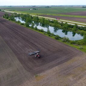 aerial view of tractor in field