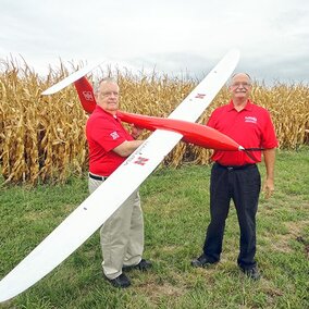 George Meyer, left, and Wayne Woldt complete a preflight check on the Tempest unmanned aircraft. Both are professors in the UNL Department of Biological Systems Engineering.