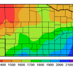 Map showing accumulated DD indicating scouting window for common stalk borer