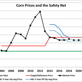Chart of corn prices and safety net program levels