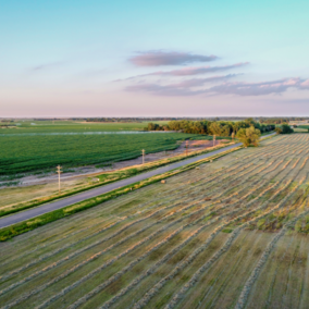 Aerial photo of farm and road