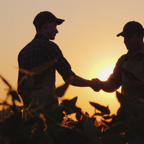 farmers shaking hands in field