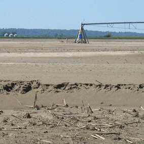 Sand-covered field with a center pivot