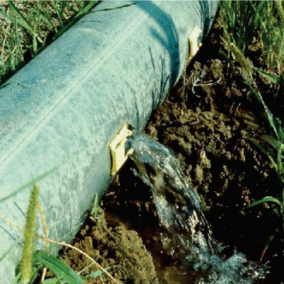 water flowing from irrigation pipe