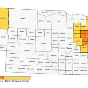 map showing affected counties