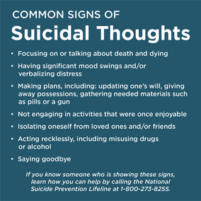 Common signs of suicidal thoughts