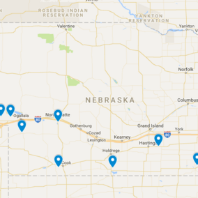 Map of 2018 Winter Wheat Field Day Sites in Nebraska