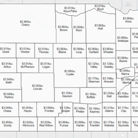 USDA winter wheat loan rate by Nebraska county.