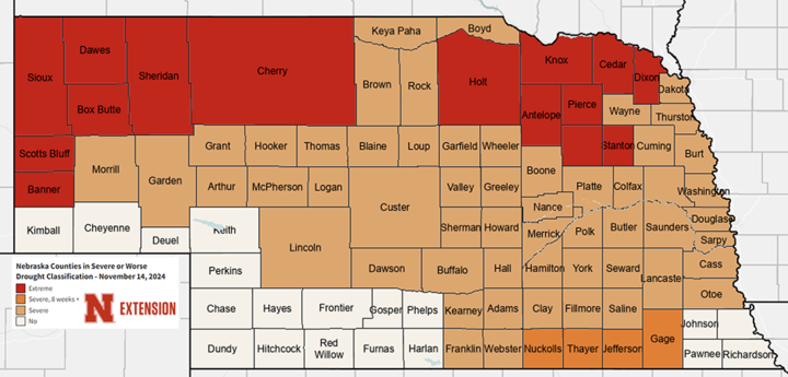 Nebraska counties in severe drought