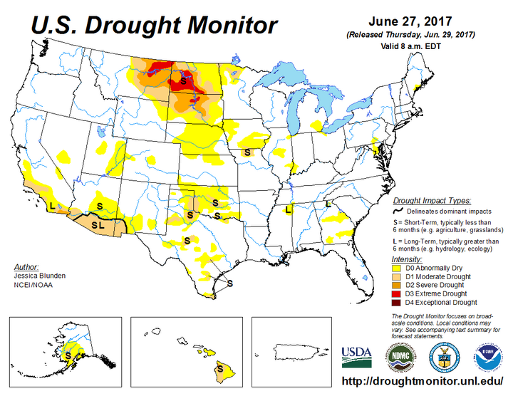 US Drought Monitor Map for June 27, 2017