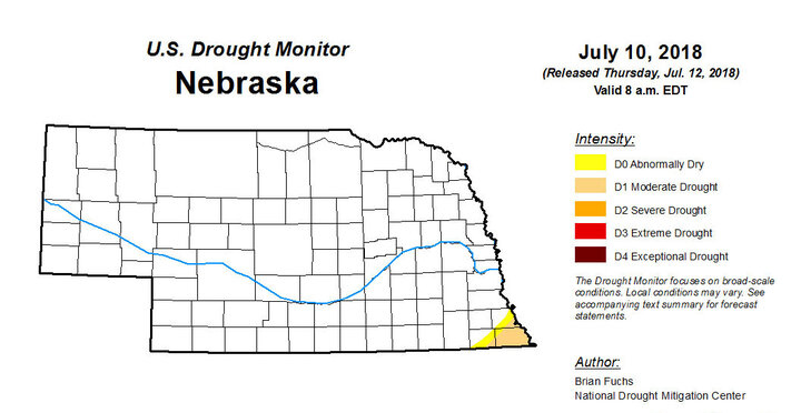 Nebraska drought map as of July 12, 2018