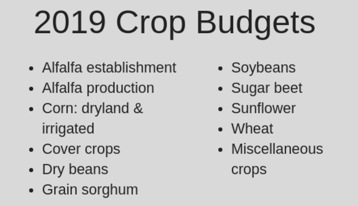 2019 Crop Budget Categories