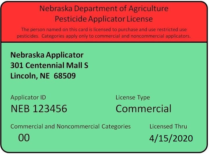 Sample Nebraska pesticide commercial applicator license