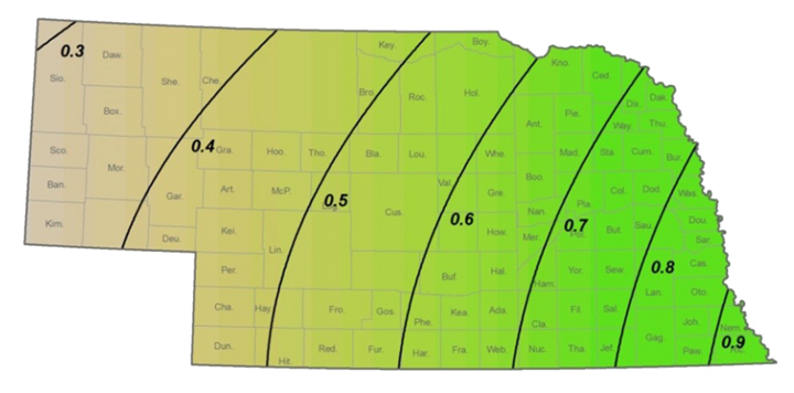 Map of average weekly precipitation in August