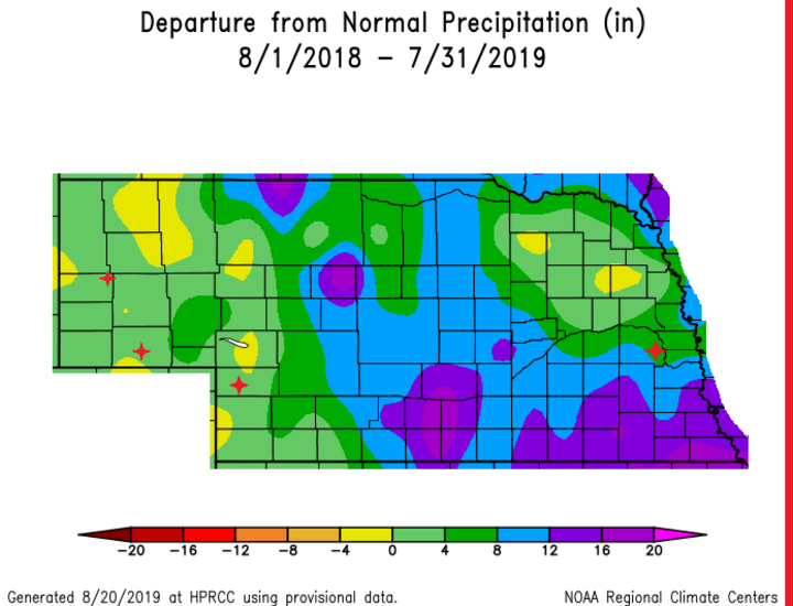 Graph of Departure from Normal Precipitation August 1, 2018 to July 31, 2019