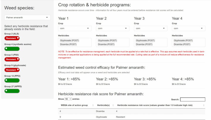 results given by the Herbicide Resistance Risk Calculator. Links to larger image.