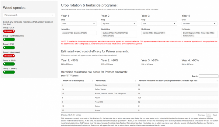 Herbicide Resistance Risk Calculator example