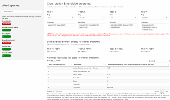Herbicide Resistance Risk Calculator example