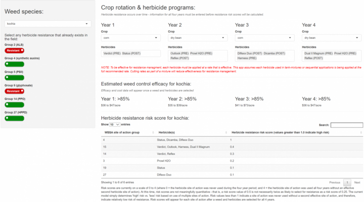 Herbicide Resistance Risk Calculator example