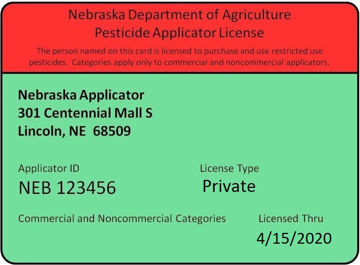 Sample Nebraska pesticide applicator license