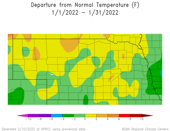 January temperature departure map