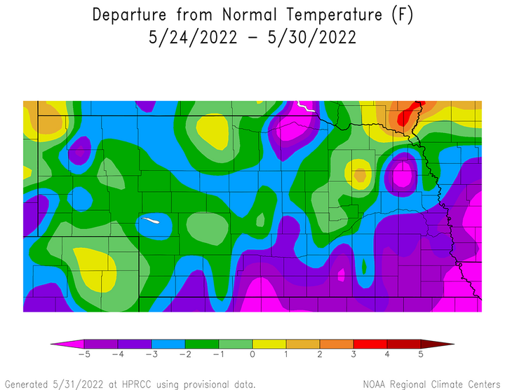 Temperature departure map