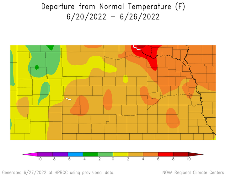 Departure from normal temps map