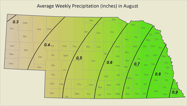 Average weekly precip August