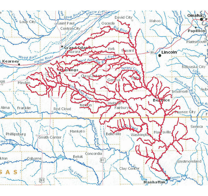 Big Blue and Little Blue River drainages map