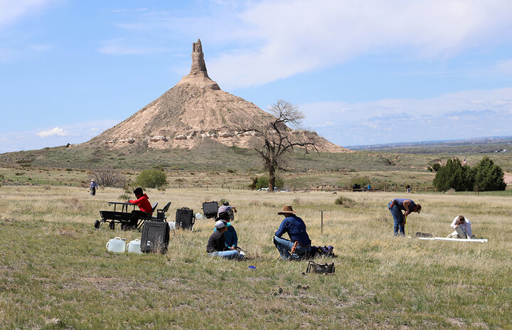 Research team in field