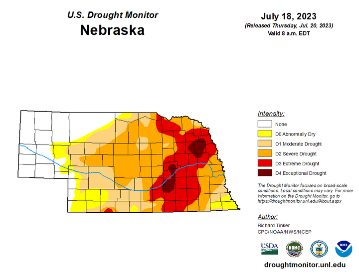 Latest U.S. Drought Monitor for the state of Nebraska