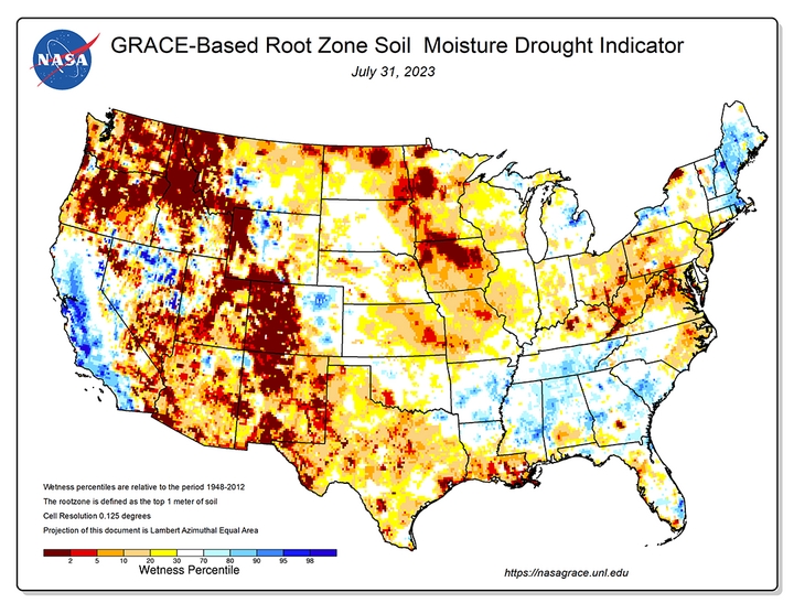 Root zone soil moisture map