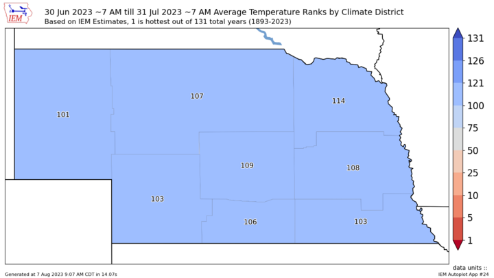 Temperature in July map