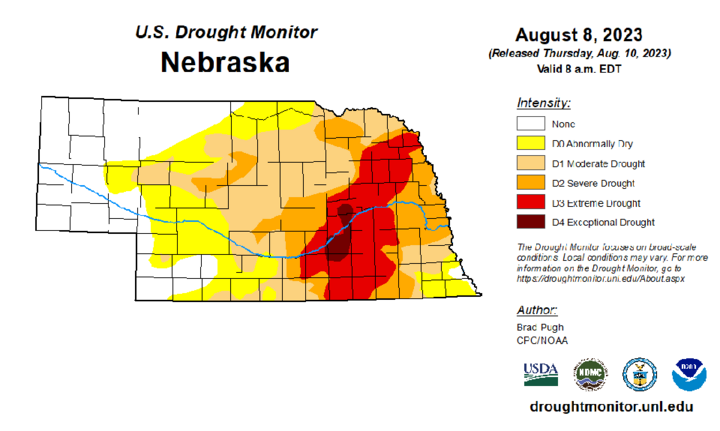 Drought monitor map for Aug. 8