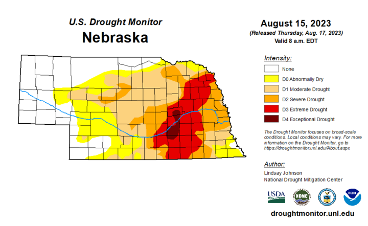 Drought monitor map for Aug. 15