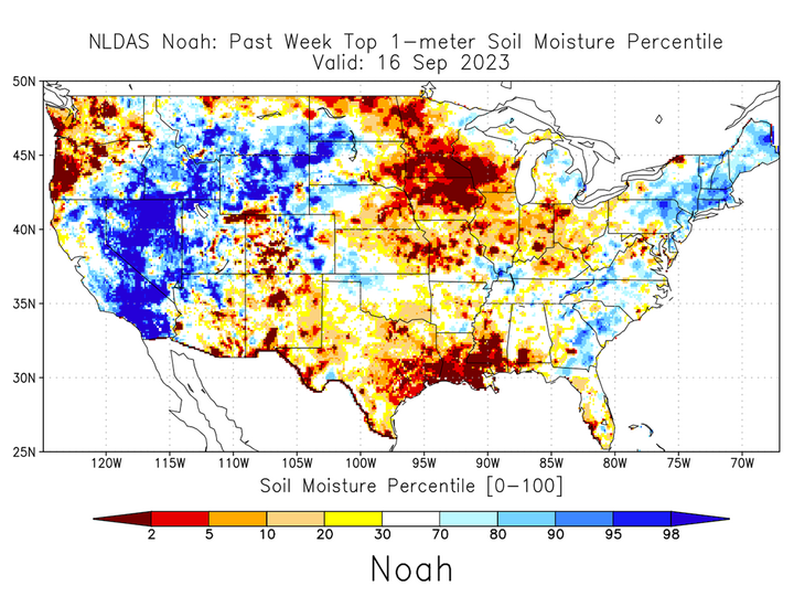 NLDAS-2 soil moisture anomalies map