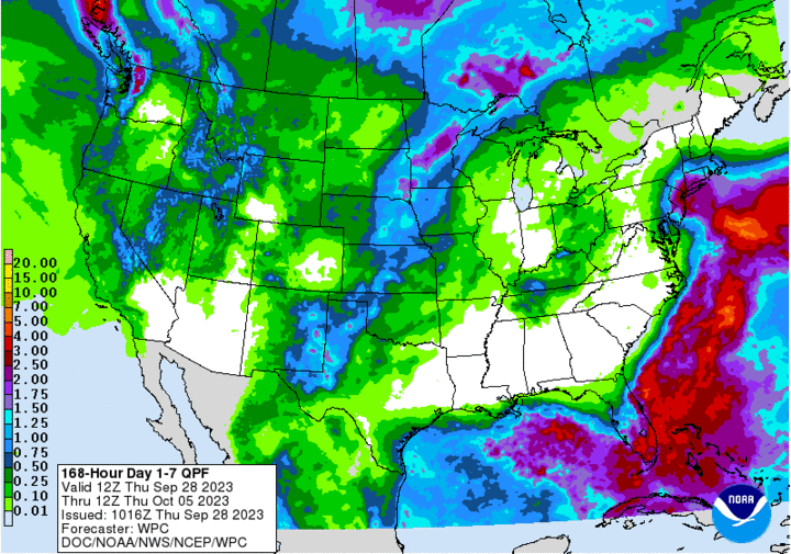 Seven-day precipitation forecast