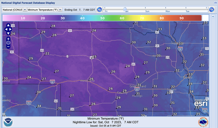 Temperature map Oct. 7