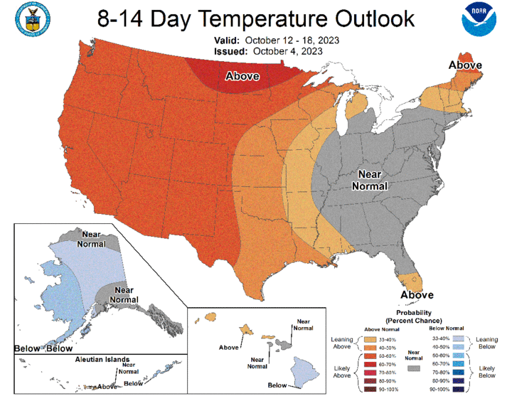 Eight to 14-day temperature outlook map